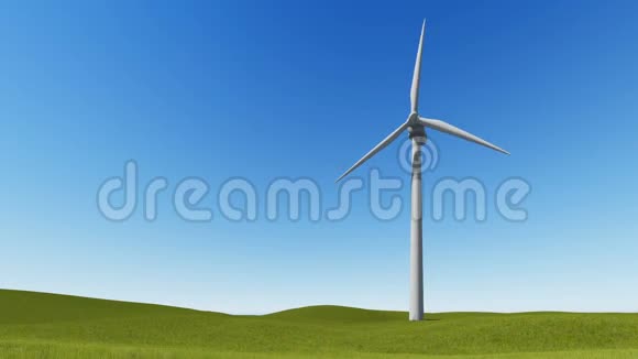 绿草和洁净的天空上的风力涡轮机视频的预览图