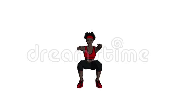 卡通阴影3d动画的非裔美国妇女做空气蹲视频的预览图