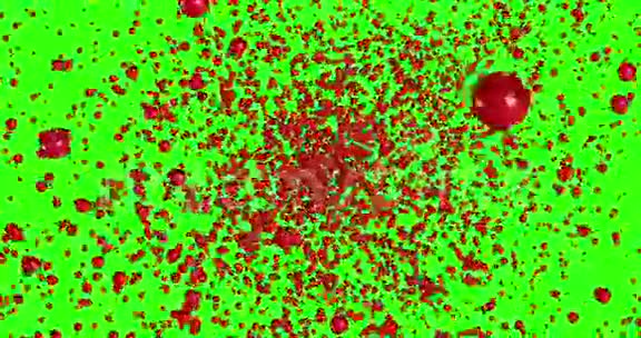 数字红色装饰圣诞球动画在绿色屏幕上的漩涡中飞舞关键背景淡出视频的预览图