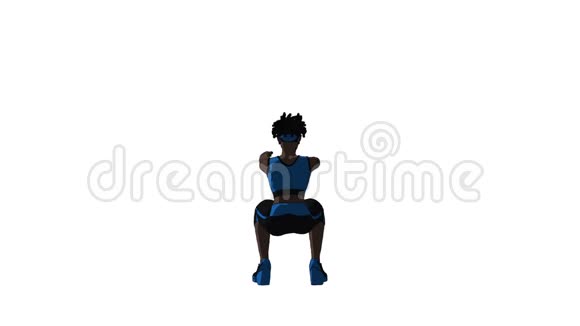 卡通阴影3d动画的非裔美国妇女做空气蹲视频的预览图