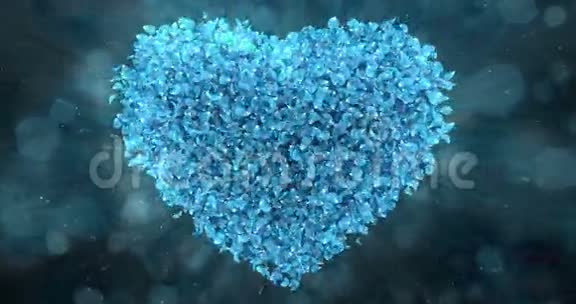 蓝色玫瑰花花瓣在可爱的心形背景循环4k视频的预览图