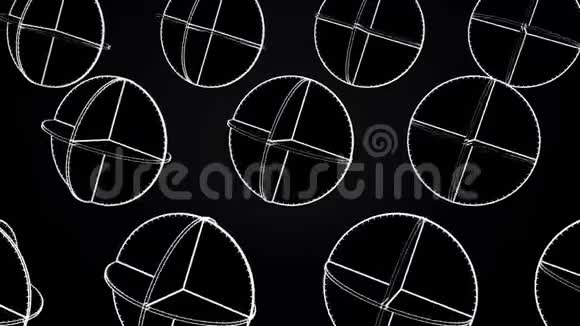 相交白圈的动画黑色背景下旋转复杂几何形状的抽象动画视频的预览图