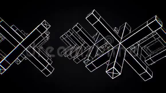 黑色背景上几何形状运动的抽象动画几何形状复杂视频的预览图