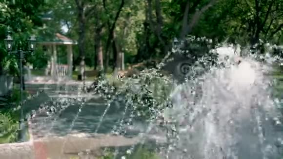 公园的喷泉在花园里的阳光下视频的预览图