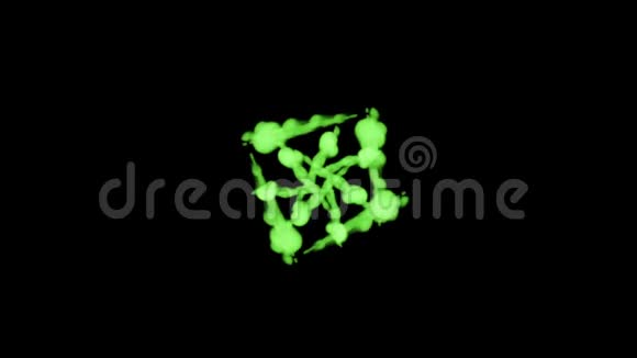 黑色背景上的绿色荧光墨水溶于水中在计算机上建模的美丽效果3d渲染视频的预览图