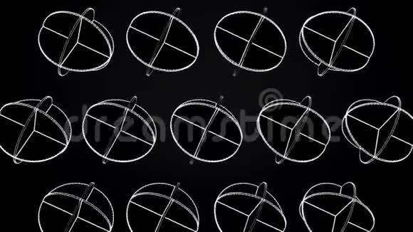相交白圈的动画黑色背景下旋转复杂几何形状的抽象动画视频的预览图