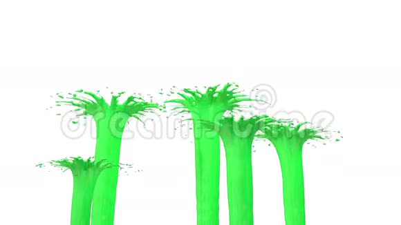 美丽的喷泉喷出的液体像绿色的油漆喷泉与许多液体流上升高3D渲染非常视频的预览图