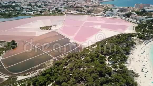 令人惊叹的无人机空中景观美丽的盐滩ColoniadeSantJordiSesSalinesMallorca西班牙视频的预览图