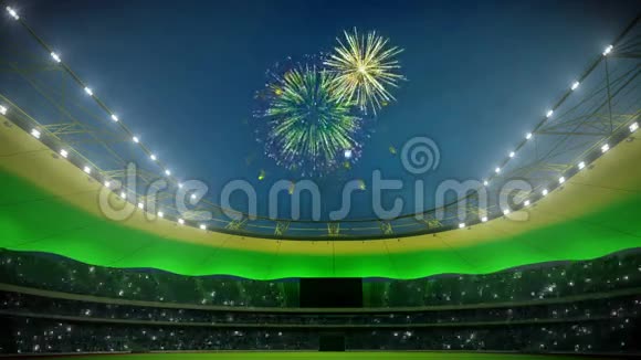 体育场的灯光和烟火循环能力3D渲染视频的预览图