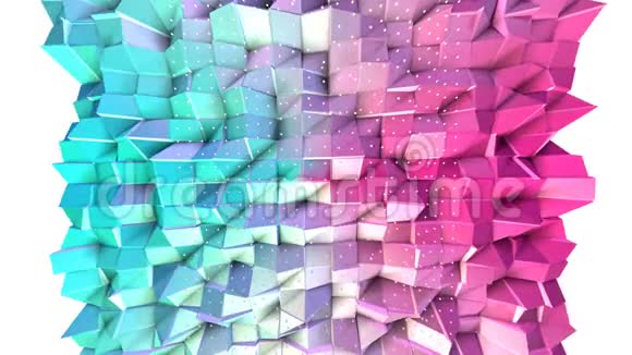 抽象简单的蓝色粉红色低聚三维表面和飞行白色晶体作为时尚背景软几何低聚视频的预览图