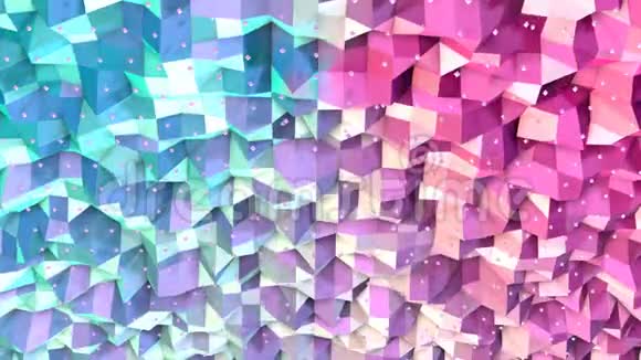 摘要简单的蓝色粉红色低聚三维表面和飞行白色晶体作为复杂背景软几何视频的预览图