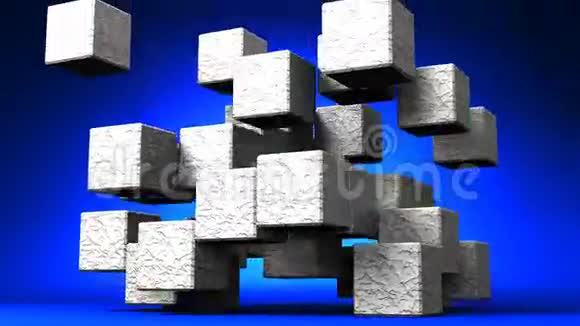 蓝色背景上可循环的石立方体抽象视频的预览图