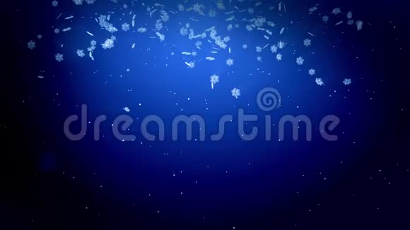 美丽的3D雪花在蓝色背景上空中飞舞用作圣诞节新年贺卡或冬季主题或视频的预览图