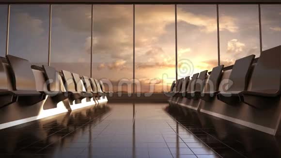 航班等候大厅休息室日落3D视频的预览图