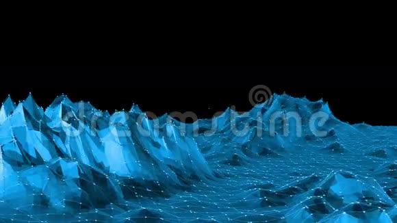 蓝色低聚发光表面作为未来浮雕蓝色多边形几何发光环境或脉动背景视频的预览图