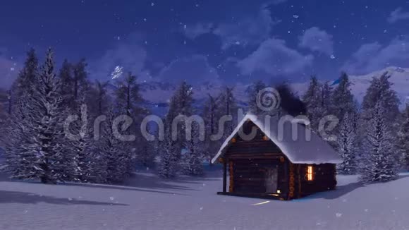 雪夜的雪山小屋视频的预览图
