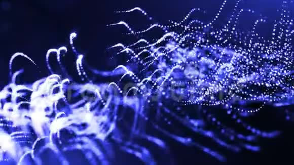 动态抽象背景的发光粒子与闪亮的波克火花深蓝色成分振荡视频的预览图