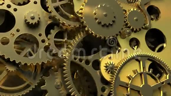 工业视频背景带有齿轮和弹簧的幻想金色钟表视频的预览图