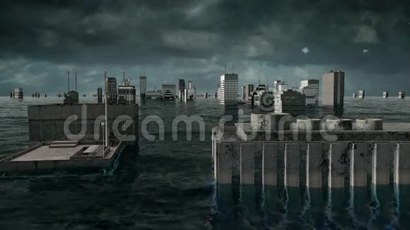 天启水景城市洪水暴风雨3D动画视频的预览图