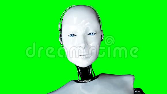 未来派人形女性机器人闲置真实的运动和反射4K绿屏镜头视频的预览图