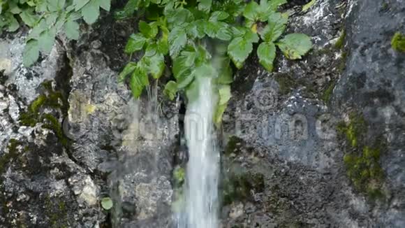从山上的岩石中流出的天然水视频的预览图