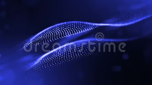动态抽象背景的发光粒子与闪亮的波克火花深蓝色成分振荡视频的预览图