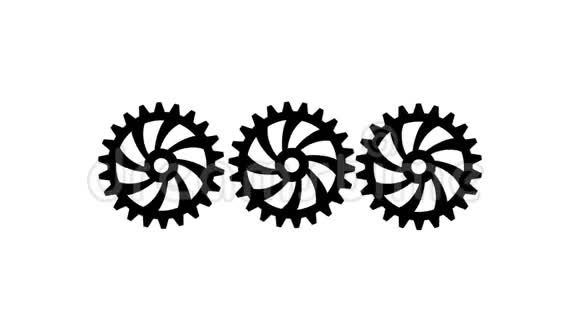 三个黑色齿轮旋转白色背景阿尔法通道视频的预览图