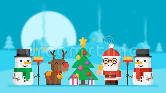 概念圣诞老人驯鹿雪人和圣诞树视频的预览图