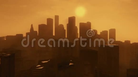 日落时分飞越抽象的城市视频的预览图