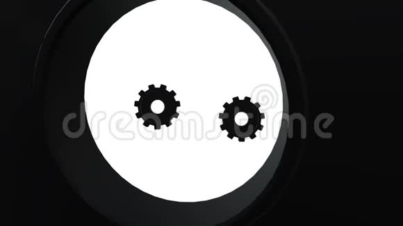 三个黑色齿轮旋转着苍蝇白色背景阿尔法通道视频的预览图