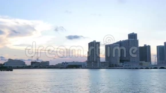日落时间迈阿密市市中心全景4k美国视频的预览图