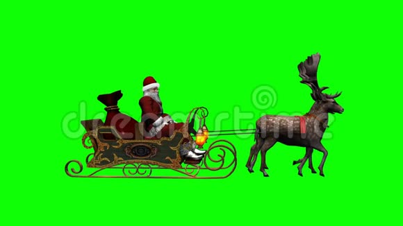 有雪橇的圣诞老人和跑步的驯鹿视频的预览图