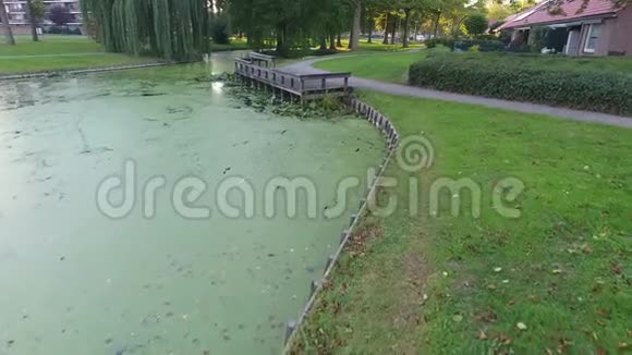 荷兰茨威因德雷赫特市公园小绿湖彩色鸟瞰图视频的预览图