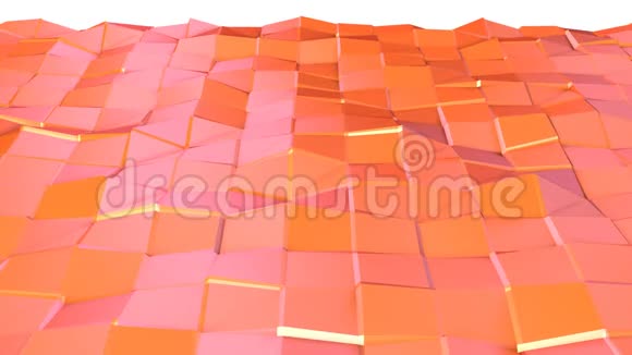 抽象简单的粉红色橙色低聚三维表面作为艺术背景移动的软几何低聚运动背景视频的预览图
