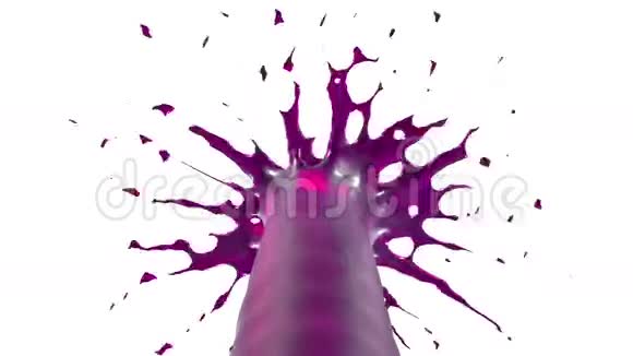 美丽的喷泉喷出的液体像紫色的果汁喷泉随着水流高高上升3D渲染非常高视频的预览图