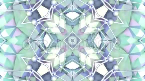 蓝色低聚几何抽象背景作为移动彩色玻璃或万花筒在4k循环三维动画无缝视频的预览图