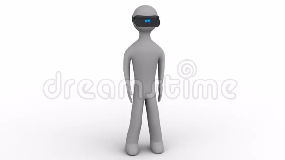 三维人在虚拟现实耳机的白色和黑色背景循环视频的预览图