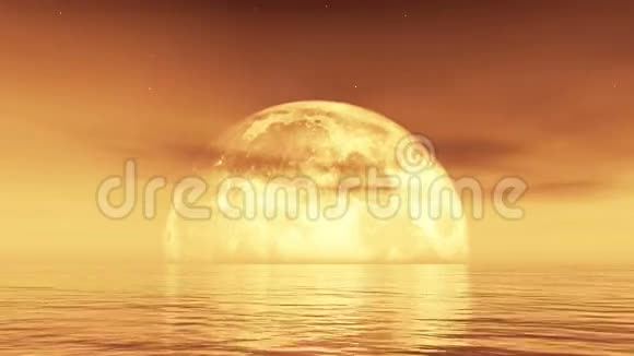 满月从水中升起科幻场景飞云视频的预览图