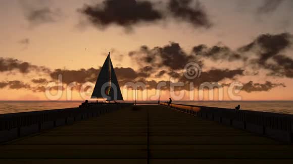 日落时分人们在码头上放松享受豪华游艇视频的预览图