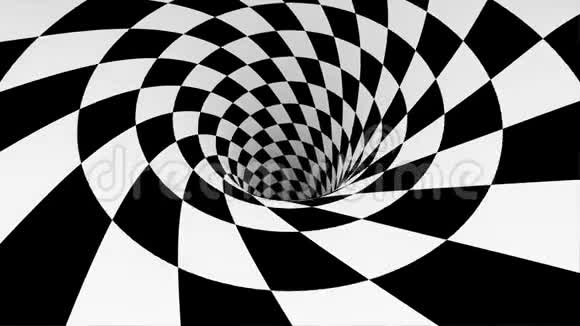动画催眠隧道与白色和黑色方块条纹视错觉三维几何虫洞视频的预览图