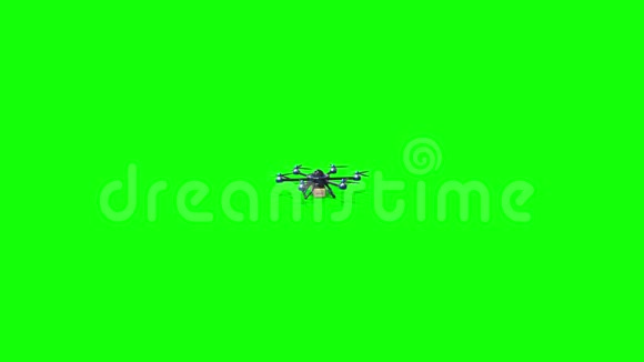 蓝色无人机送货六翼飞行器设计用来携带镜头近距离飞向无人机绿色视频的预览图