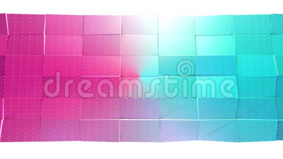 抽象简单的蓝色粉红色低聚三维表面和飞行白色晶体作为发光环境软几何低聚视频的预览图