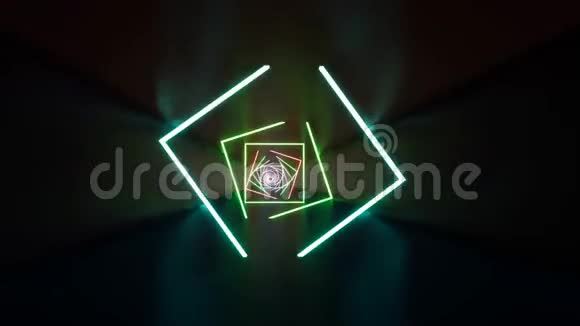 三维渲染抽象背景荧光紫外光发光霓虹灯线在隧道内前进蓝色视频的预览图