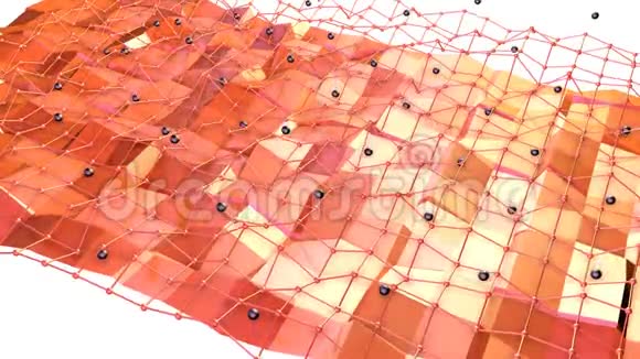 低聚三维表面以飞行网格或网格和黑球为几何结构软几何低聚视频的预览图