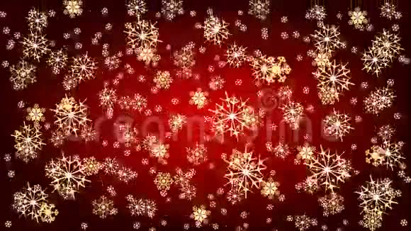 圣诞主题金色雪花在红色背景视频视频的预览图