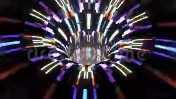 彩色技术故障扭曲虫洞漏斗隧道飞行回路动画背景新品质复古视频的预览图