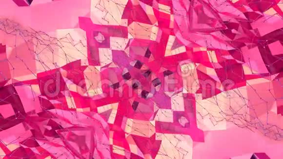 红色低聚几何抽象背景作为移动彩色玻璃或万花筒效果在4k循环三维动画视频的预览图