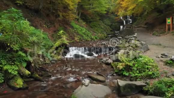 喀尔巴阡山脉秋天森林里的山河视频的预览图