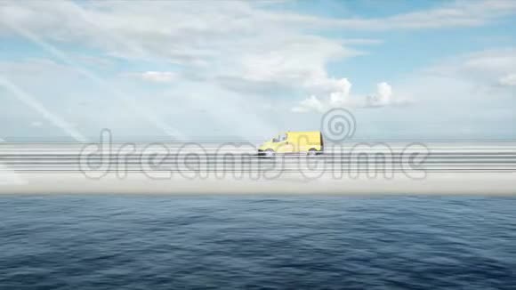 桥上送货车的三维模型开得很快4k动画视频的预览图