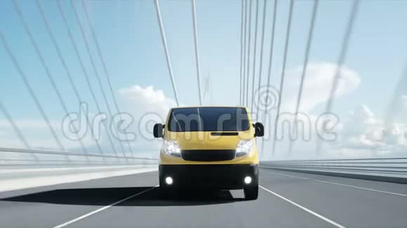 桥上送货车的三维模型开得很快4k动画视频的预览图